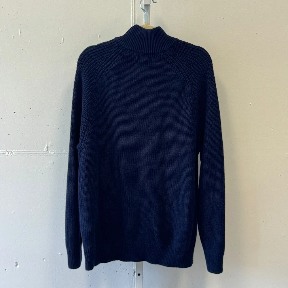 L.L. Bean Men's Large Navy Cotton Full Zip Shaker Knit Cardigan Sweater 298244